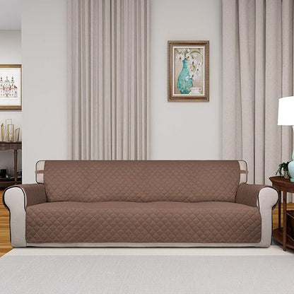 PureFit Reversible Quilted Sofa Cover, Water Resistant Slipcover Furniture Protector, Washable Couch Cover with Non Slip and Elastic Straps for Kids, Dogs, Pets (XX Large, Brown/Beige)