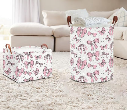NTAOHAMPER Rectangular Storage Basket Empty,Storage Bin with Handles,Room Decor,Gift Basket,Book Box(Hand-drawn Bowknot)