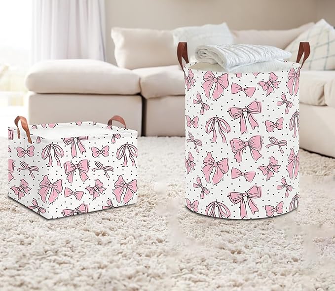 NTAOHAMPER Laundry Hamper,Laundry Basket,Baby Nursery Hamper,Waterproof Storage Bin,Clothes Organizer Basket,Room Decor(Hand-drawn Bowknot)