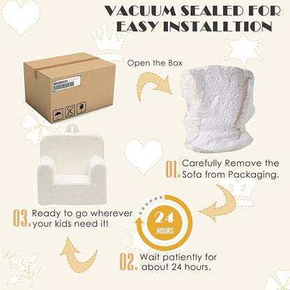 Snuggly-Soft Cuddly Toddler Plush Armchair for Boys and Girls Fuzzy Plush Kids Sofa Couch Reading Chair with Children Friendly Handle for Easy Movement & Double Pockets for Good Storage, Cream