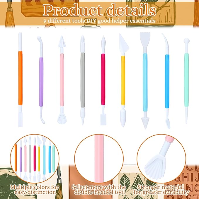 Ferrochef 10 Set 90 Pcs Clay Sculpting Tools Different Shapes Pottery Tools Plastic Clay Carving Cutters Pottery Trimming Supplies for DIY Ceramics Plastilina Molding Embossing (Colorful Style)