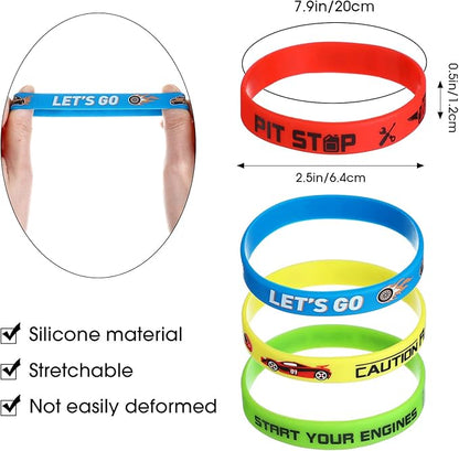 Race Cars Party Favors, Race Car Birthday Party Supplies Race Car Party Decorations Flag Rubber Bracelets Silicone Wristband for Fitness Racing Dirt Bike Task Birthday Party(48 Pack)