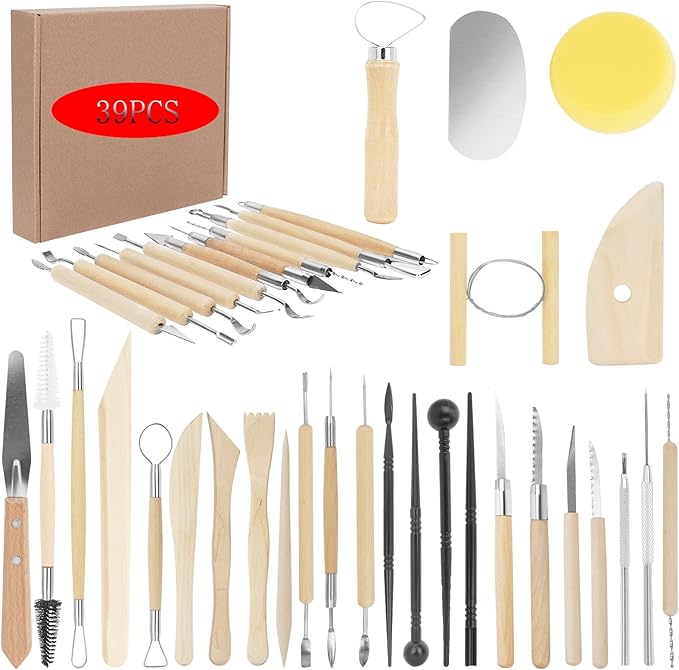 Pottery Supplies Clay Tools for Sculpting, Yagugu 39Pcs Basic Wood Ceramics Carving Polymer Clay Tool Supplies kit Supplies for Kids Adults and Artists Modeling Shaping Building for Art&Craft Gifts