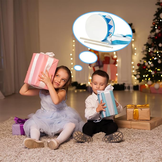 Kids Drum Set,8 Inch Wooden Drum Toys,Educational Baby Drum Toys with an Adjustable Strap and 2 Drumsticks,Sensory Musical Instrument Drum for Toddler,Kids,Boys & Girls