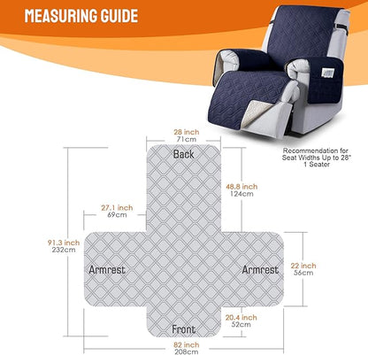 VANSOFY 100% Waterproof Recliner Chair Covers, Recliner Cover Non-Slip Dog Chair Cover Furniture Protector Washable Slipcover with Pocket, Elastic Straps for Pets, Dogs(Dark Blue, 28")
