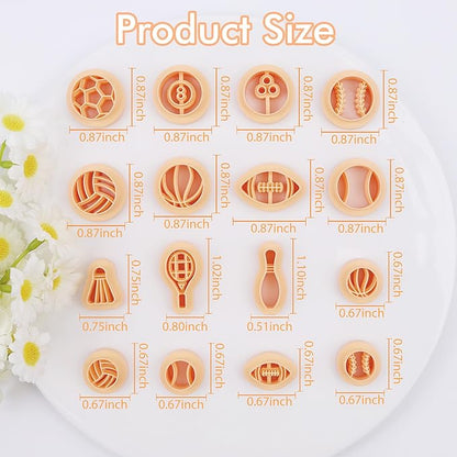 Puocaon Sports Polymer Clay Cutters - 16 Pcs Clay Cutters for Polymer Clay Jewelry Making, Football Baseball Clay Cutters, Clay Jewelry Cutters Basketball Tennis Volleyball Clay Cutters Earrings