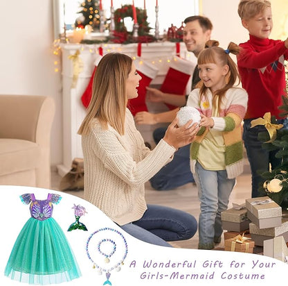 Foierp Mermaid Costume for Girls Little Princess Mermaid Dress up for Kids with Accessory Party Christmas Halloween Outfit