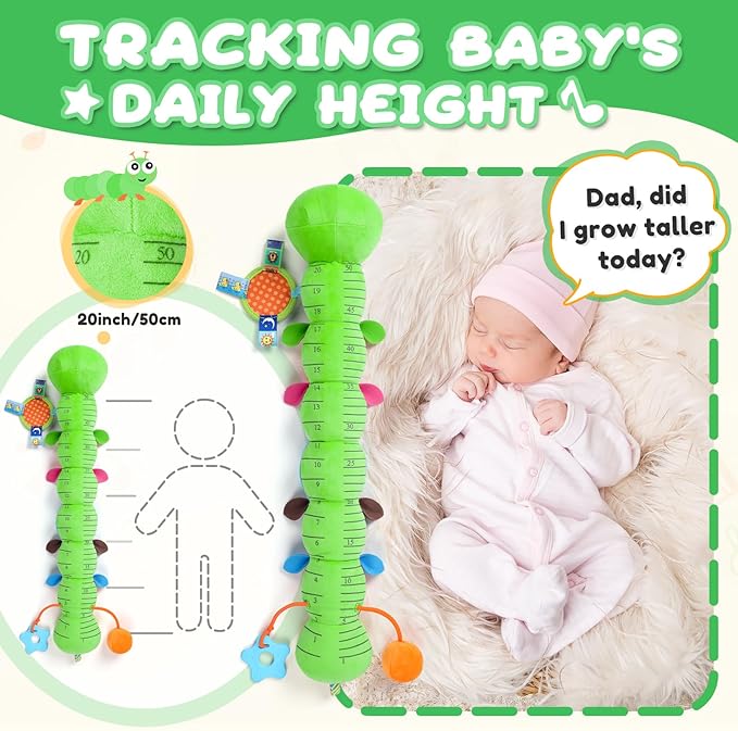 AWOTOY Baby Toys 0-6-12 Months,Musical Caterpillar Stuffed Animals Activity Infant Toys with Crinkle,Rattles,Mirror&Pull String,Muti-Sensory Toys Gifts for Newborn Tummy Time,Kelly Green|Leafy