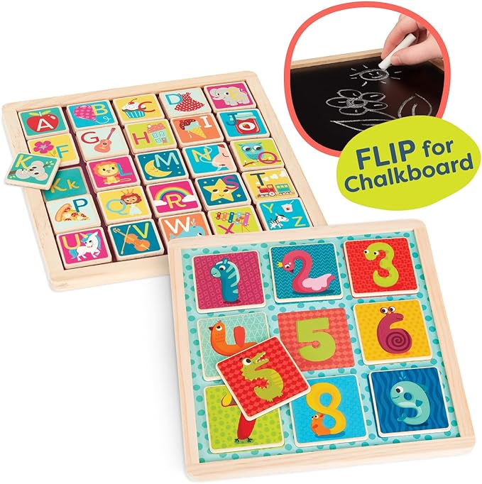 B. toys- Magnetic Alphabet & Count n' Doodle Duo Pack- Magnetic Puzzles – Wooden Puzzle Pack – Numbers & Alphabet – 2-in-1 Chalkboard Side – 3 Years +