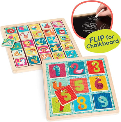 B. toys- Magnetic Alphabet & Count n' Doodle Duo Pack- Magnetic Puzzles – Wooden Puzzle Pack – Numbers & Alphabet – 2-in-1 Chalkboard Side – 3 Years +