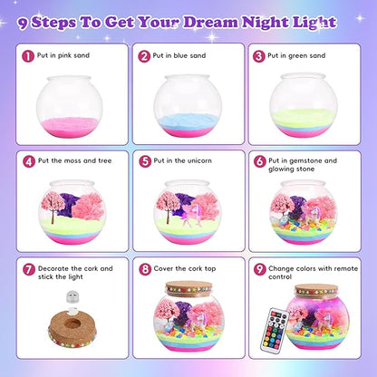 Unicorn Light-Up Terrarium Kit for Kids - Multicolor LED Night Light Unicorn Birthday Gifts for Girls - Unicorn Toys for Girls Ages 4-6 7 8 9 10 Year Old - Arts and Crafts for Girls