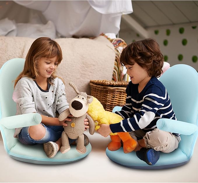 Nnewvante Floor Chair with Back Support and Armrest, 42 Angles Adjustable Washable Floor Seat, Folding Recliner with Cushion for Yoga Meditation Adults Kids Classroom Playing