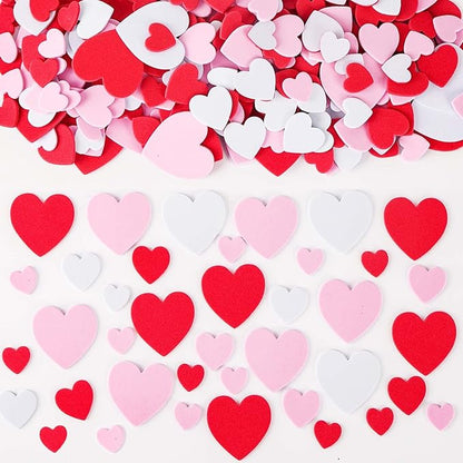 500 pcs Foam Heart Stickers Love Foam Hearts Self Adhesive Stickers Hearts for Valentine's Day Mother's Day DIY Crafts Gift for Kids, Assorted Size, 3 Colors