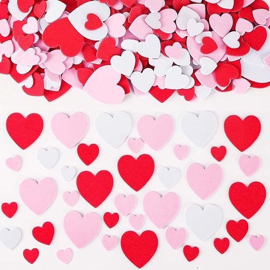 500 pcs Foam Heart Stickers Love Foam Hearts Self Adhesive Stickers Hearts for Valentine's Day Mother's Day DIY Crafts Gift for Kids, Assorted Size, 3 Colors