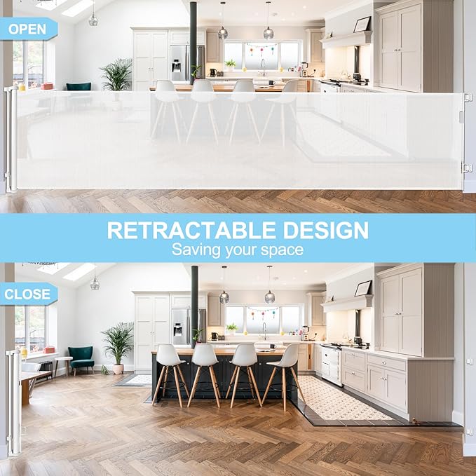 120 Inch Extra Wide Baby Gate for Doorways Extra Long Retractable Baby Gates Dog Gate for The House Large Pet Gate for Dogs Indoor Child Gates for Wide Openings Mesh Baby Gates for Dogs (White)