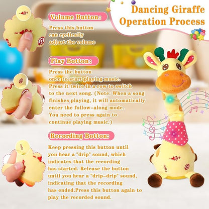 Dancing Talking Giraffe Toy for Baby Girl & Boy, Interactive Stuffed Animal Baby Toy Repeating What You Say, Glowing Musical Giraffe Gifts for Toddlers 1-3 Years Old, for Kids (Giraffe)