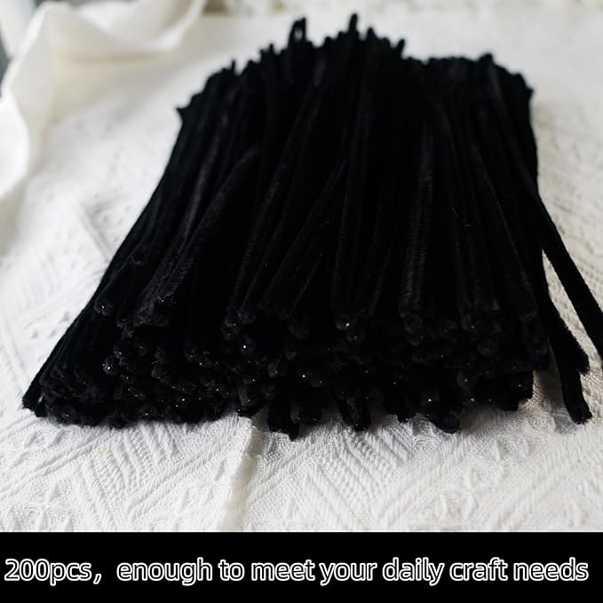 Qirimoi Black Pipe Cleaners Craft Pipe Cleaners Bulk Pipecleaners Crafts Supplies，200Pcs Black