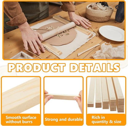 Sasylvia 20 Pcs Pottery Rolling Pin Guides Wood Teaching Rolling Mud Stick Guide Set Polymer Clay Depth Guide Pottery Tools Clay Mudboard Tools (5 Size,Wood Color)