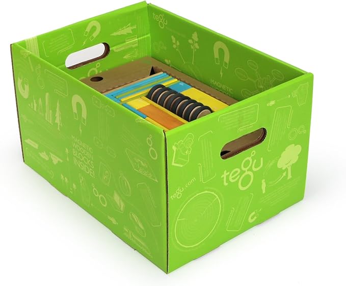 90 Piece Tegu Classroom Magnetic Wooden Block Set, Tints, 1-99 years old