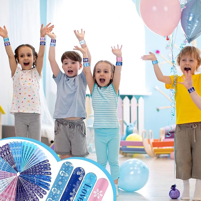 48 Pieces Snowflake Slap Bracelet Winter Theme Snowman Snap Bracelet Kids Party Favors Classroom Prizes Kids Bracelet Slap Bracelets Wristbands for Kids Children Winter Party, 12 Styles (Snowflake)