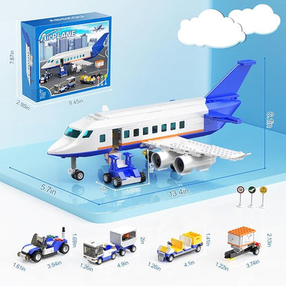 City Passenger Airplane Building Set, Compatible with Lego Plane Blocks Toy, with Plane Trailer, Luggage Truck, Fun Airport Idea Gift for Boy and Girl Ages 6 7 8 Aircraft STEM Toy