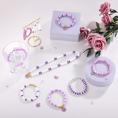 Purple Clay Beads, Purple Beads for Jewelry Making, 5000Pcs Heishi Beads for Friendship Bracelets Making Kit with Charms Letter Gold Beads, Party Birthday DIY Crafts for Women(6mm, 5 Colors)
