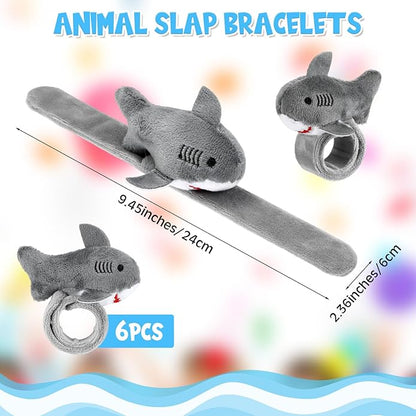 6 Pieces Shark Slap Bracelets Stuffed Animal Slap Band Party Favors Plush Slap Bracelets Bulk for Kids Party Favors Birthday Gifts