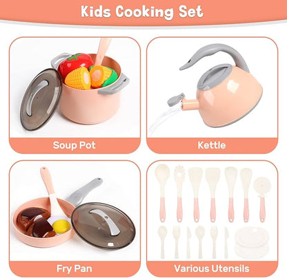 CUTE STONE Toy Kitchen Accessories Set, Play Food Sets for Kids Kitchen, Kids Cooking Sets with Play Pots and Pans, Utensils Cookware Toys, Toddler Kitchen Playset, Play Kitchen Toy for Girls Boys
