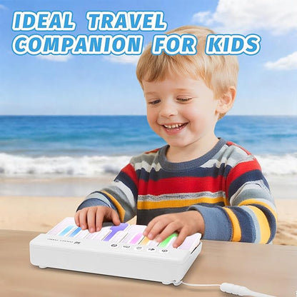 Mini Keyboard Piano Toy, Portable Light Up Pocket Piano for Toddlers Kids (White)