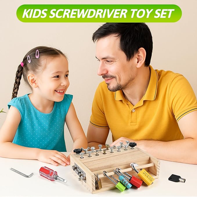 Montessori Screwdriver Board Set, Montessori Toys for 3 4 5 with 6 Locks and Keys, Toddler Screwdriver Toy, Kids Tool Set, Preschool Learning Sensory Toy, Fine Motor Skills Toys