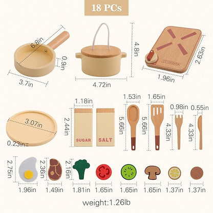 OESSUF Kitchen Set for Kids Wooden Play Kitchen Accessories Toddler Pretend Baking Cooking Playset, Cookware Utensils Learning Toys with Play Pots and Pans, Montessori Toy Gift Sets for Kids