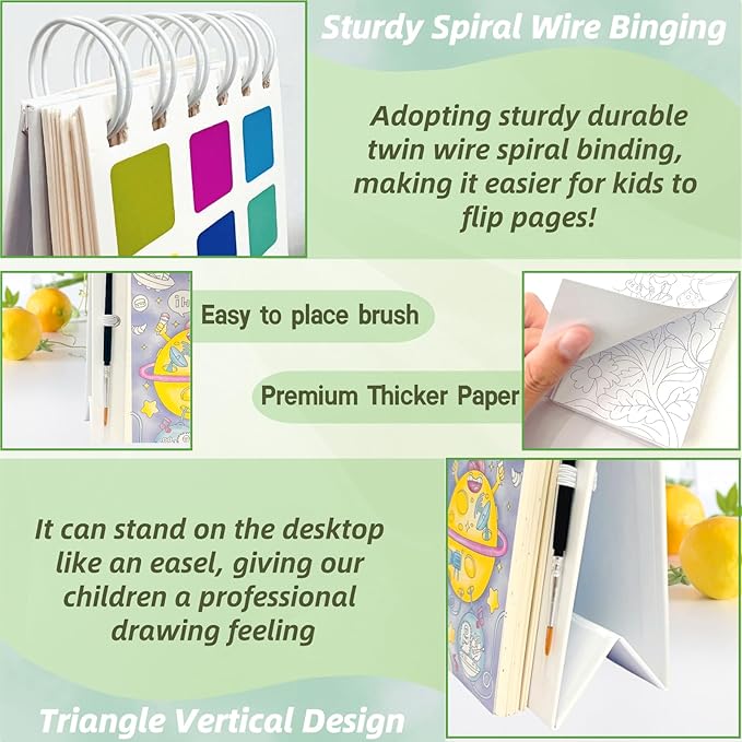 Riomh Watercolor Painting Book for Kids Ages 3-5, Water Painting Easel Book Comes with Brush,Toddler Painting Activities Ages 2-4, Art Craft Gift for Drawing (Animal)