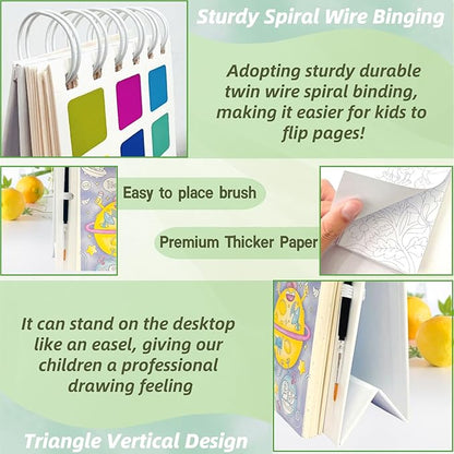 Riomh 4 Pack Watercolor Painting Books Set for Kids Ages 3-5, Water Painting Easel Book Comes with Brush,Toddler Painting Activities Ages 2-4, Art Craft Gift for Drawing