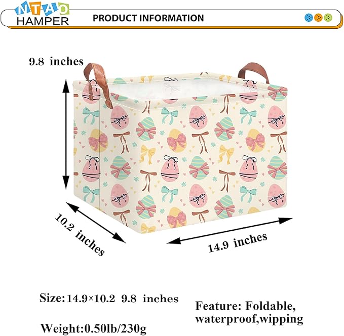 NTAOHAMPER Rectangular Storage Basket Empty,Storage Bin with Handles,Room Decor,Gift Basket,Book Box(Bowknot Easter)