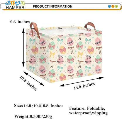 NTAOHAMPER Rectangular Storage Basket Empty,Storage Bin with Handles,Room Decor,Gift Basket,Book Box(Bowknot Easter)