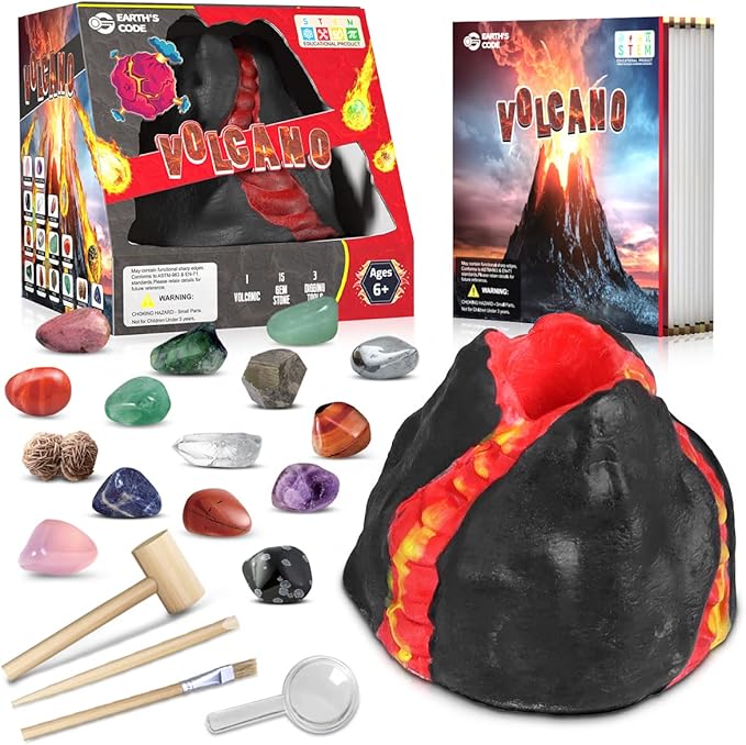 EARTH'SCODE Volcano Gemstone Dig Kit, Science STEM Educational Toys Gifts for Kids Age 6-12