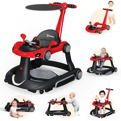 6 in 1 Foldable Baby Walker, Activity Baby Walker-Baby Bouncer, Rocker, Activity Center,Push Walker,Detachable Trampoline Mat, Adjustable Speed Rear Wheels and Height,Music & Lights,Ages 6-18 Months