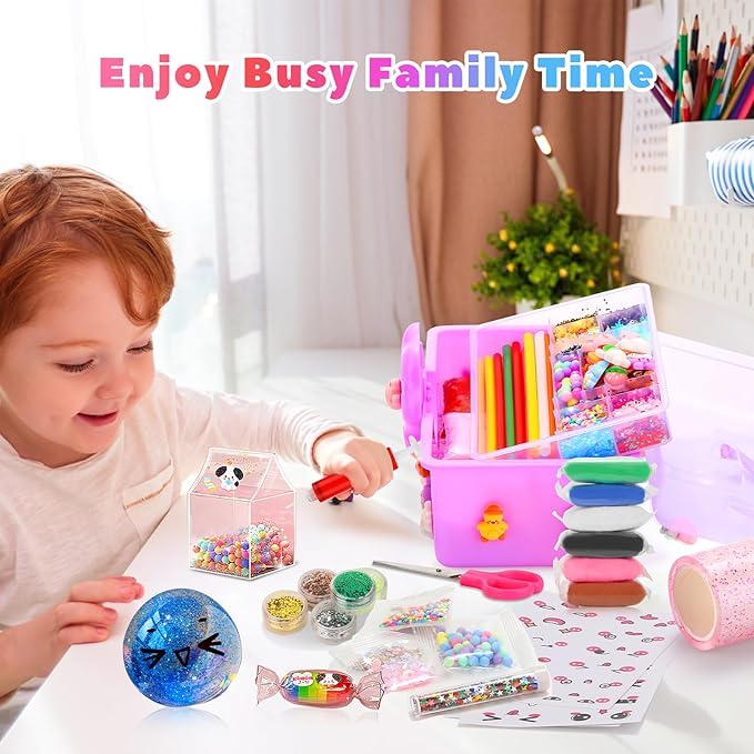 Nano Tape Bubble Kit for Kids with Box, 19.7Ft Nano Tape Squishy Maker with Glitter, Clay, Beads, Stickers and Tutorials, Gifts for Boys Girls Aged 4, 5, 6, 7, 8, 9 Years Old