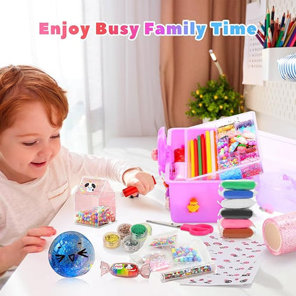 Nano Tape Bubble Kit for Kids with Box, 19.7Ft Nano Tape Squishy Maker with Glitter, Clay, Beads, Stickers and Tutorials, Gifts for Boys Girls Aged 4, 5, 6, 7, 8, 9 Years Old