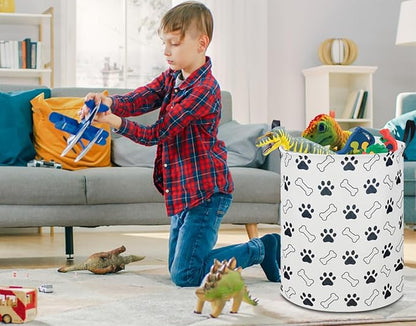 NTAOHAMPER Kids Laundry Hamper, Waterproof Storage Bin, Baby Boy Nursery Hamper with Paw Design, Clothes Organizer, Toys Bin, Room Decor