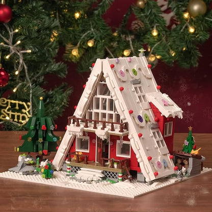 Christmas Art Log House Building Block Set with LED Lights, 2159 Pieces Christmas Toy Set, Christmas Scene, Santa Claus, Christmas Tree, Christmas Deer, for Adults, Boys and Girls