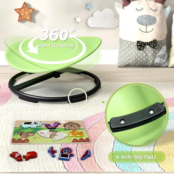 Kids Sensory Swivel Chair, Sensory Spin Chair for Autism Kids, Body Coordination Training Chair, Spin Seat, Metal Base, Non-Slip Design, (Green)