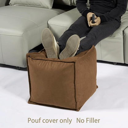 Louis Donné Square Unstuffed Pouf Ottoman Cover Foot Stool Poofy Ottomans Foot Rest small bean bag for Living room Decoration Floor Cushion Storage washable Brown microfaber Fabric(only Cover)NoFiller