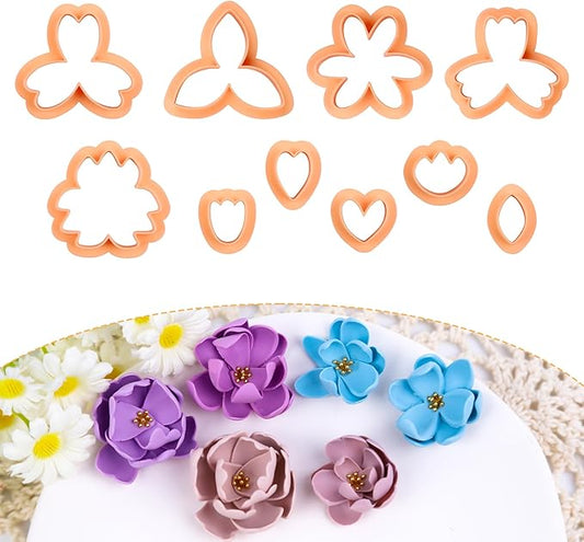 Puocaon Flower Petal Clay Cutters - 10 Pcs Petal Clay Cutters for Polymer Clay Earrings Making, Floral Polymer Clay Jewelry Earrings Supplies, 10 Petal Design Clay Jewelry Cutters Earrings Making