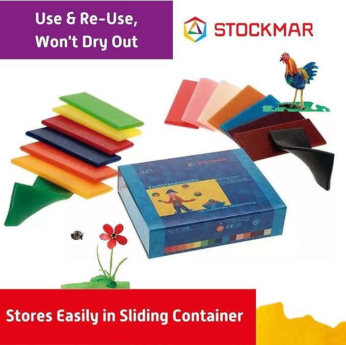 Stockmar Natural Modelling Beeswax -15 Color Beeswax Sheets Set - for Kids,Toddlers, Artists, Waldorf Organic Art Supplies, Non Toxic Beeswax, Non Drying Beeswax Modeling Wax for Homeschoolers
