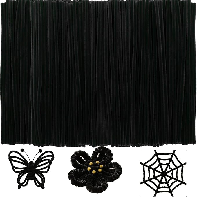 Black Pipe Cleaners Craft Bulk,Arts Crafts,100PCS Chenille Stems,Christmas Gifts Toys for Ages 8-13,Halloween Decorations Art Supplies for Projects Creative DIY Room Decor,Crafts for Adults