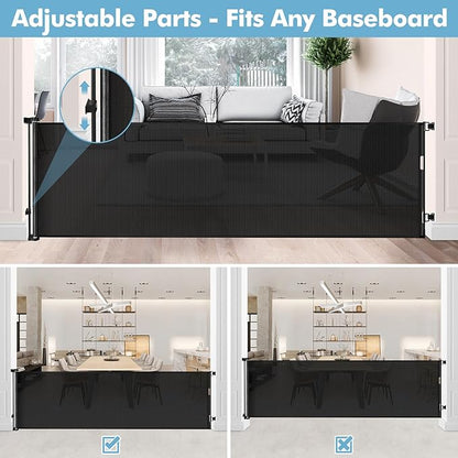 75 Inch Extra Wide Retractable Baby Gate for Wide Openings Child Gate Indoor Outdoor Retractable Gate Large Baby Gate Retractable Gates for Dogs Mesh Dog Gate for Stairs, Doorways, Porches, Black