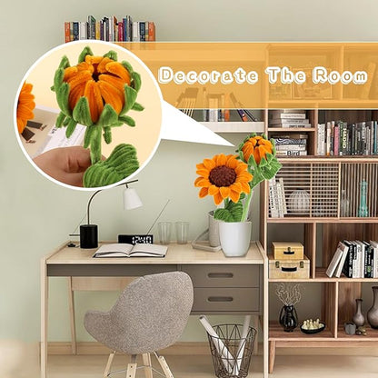 190PCS Pipe Cleaners Chenille Stem Craft Flower Supplies, Pipe Cleaner Flowers Crafts, Pipe Cleaner Sunflowers Kit with Instructions, 3 Colors Pipe Cleaners Set for DIY Craft Decorations-2 Flowers