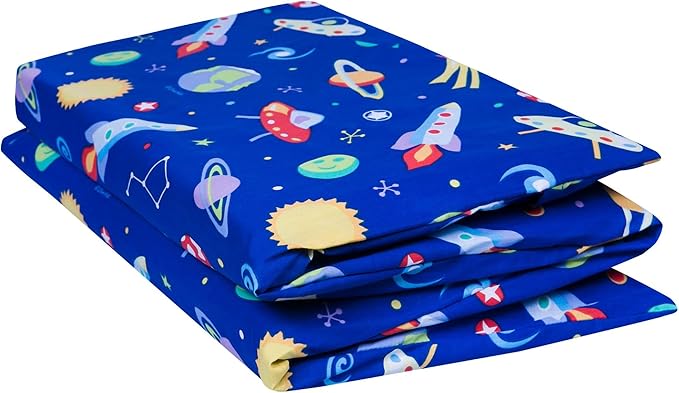 Wildkin Kids Nap Mat Cover for Boys & Girls, Sewn-in Flap Design Rest Mat Cover, Perfect for Preschool and Daycare, Fits our Vinyl Nap Mat up to 1.5 Inches Including Basic Sleep Mat(Out of This World)