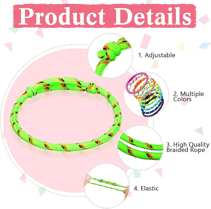 Friendship Bracelets Rope 168 Bracelets in 8 Assorted Colors Adjustable Bracelets for Kids Neon Rope Woven Friendship Bracelets for Girls and Boys Goody Bag Stuffers Party Favors
